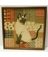 SIAMESE CAT Vintage 70&#39;s Needlepoint Embroidery ART Framed Retro Vibe 15... - £101.95 GBP