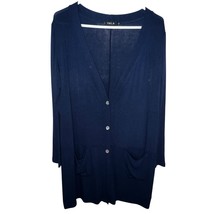 YALA LESLIE LONG SLEEVE OVERSIZE BAMBOO CARDIGAN SLOUCH POCKETS BLUE WOM... - $21.43