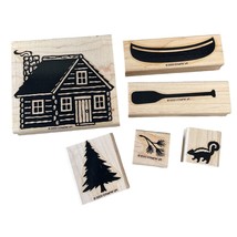 Stampin&#39; Up! 2000 Wood Rubber Stamp Set Cabin Canoe Paddle Pine Branch S... - $14.39