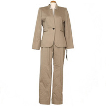 TAHARI Tan Beige Stretch Cotton Sateen Peplum Slim Leg Pant Suit 12 - £109.70 GBP