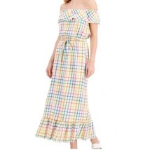 Style &amp; CO Women XL Rainbow Sun Ray Gingham Off The Shoulder Maxi Dress NWT BD87 - £23.11 GBP