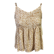 Urban Romantics Womens Blouse Tank Beige Leopard V Neck Smocked Swing Hem M New - £17.27 GBP