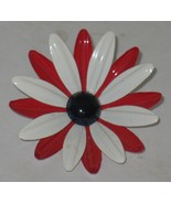 Vintage Red/White Enamel Black Center Flower Brooch Pin Costume Jewelry - $12.18 CAD