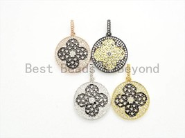 19mm/38mm CZ Dual Color Clover Flower Round Charm, Sku#F549 - $6.50+