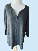 Karen Scott Vneck Quarter Sleeve Solid Gray Cotton Partial Button Top New 3X - £18.42 GBP