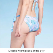 Shade &amp; Shore Women&#39;s Side-Tie Cheeky Bikini Bottom Blue Floral Print XL 16 - £11.43 GBP