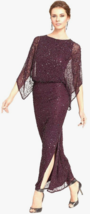 PATRA Evening Maxi Purple Beaded Sequin Dress Size-12 Kimono Sleeves - $59.38