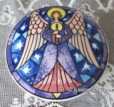 Mikasa Porcelain Stain Glass Angel Round Covered Trinket Box HK501 683 Mint - £9.59 GBP