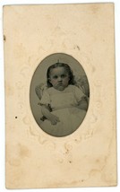 CIRCA 1860&#39;S Paper Framed Hand Tinted TINTYPE Adorable Little Girl White Dress - £12.39 GBP