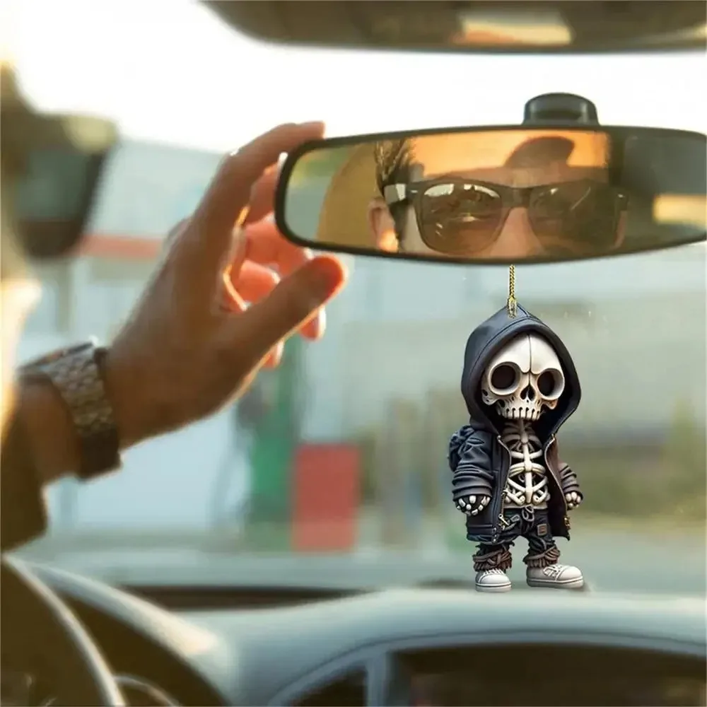 Car Skeleton Figurine Skull Statue Decorative Rearview Mirror Pendant Accessory - £7.52 GBP+