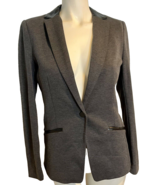 H&amp;M Gray Knit Blazer with Black Faux Leather Trim Lined One Button Size 6 - €16,37 EUR