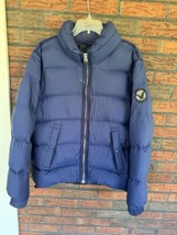 Blue American Eagle Puffer Coat Large Down Feather Jacket Zip Away Hood ... - £31.23 GBP