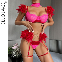 Ellolace Feather Lingerie See Through Bra Luxury Underwear Women Uncensored 6Pcs - £27.17 GBP