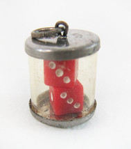 Awesome Vintage Red Dice Sterling Silver Cylinder Charm - £23.84 GBP