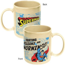 Superman Fight Villains and Mornings! 12 Ounce Ceramic Coffee Mug, NEW UNUSED - £6.23 GBP