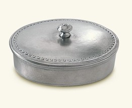 Match Pewter Oval Lidded Box Container, 1616.0, Italian Pewter - $168.00