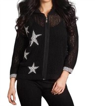 French Kyss crochet star crew zip up hoodie in Black Frost - size XS - £41.71 GBP