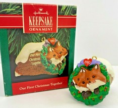 1990 Hallmark Christmas Ornament Our First Christmas Together Foxes Log - £12.40 GBP