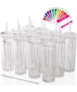 12-Pack 16oz Clear Skinny Tumblers with Lid and Straw: Double Wall Acryl... - $913.72 MXN