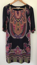 Sandra Darren Retro 60s Tunic Sheath Purple Black Paisley Travel Dress 1... - £23.58 GBP