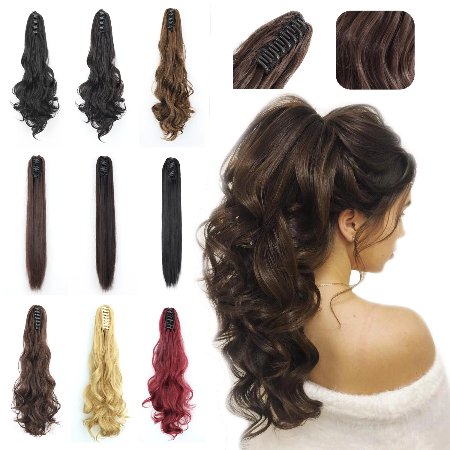 XINRAN Synthetic 24inch Wavy Claw Clip On Ponytail Hair Extension Ponytail - £15.05 GBP