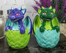 Green And Blue Dragon Hatchlings In Half Cracked Eggs Salt Pepper Shakers Set - £13.56 GBP