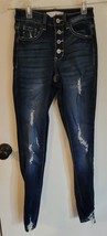 Womens 0 23 KanCan Blue Distressed Button Fly Skinny Denim Jeans Style K... - $8.91