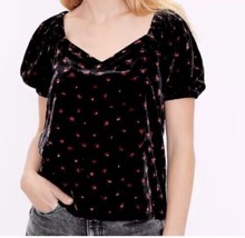 Loft Floral Velvet Top Sz L Black Red Sweetheart Neck Puff Sleeve Romant... - £15.31 GBP