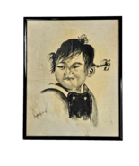 Vintage Black Framed Child Painting Ink Drawing Gallery Art 8x10in Girl ... - $3,790.72 MXN