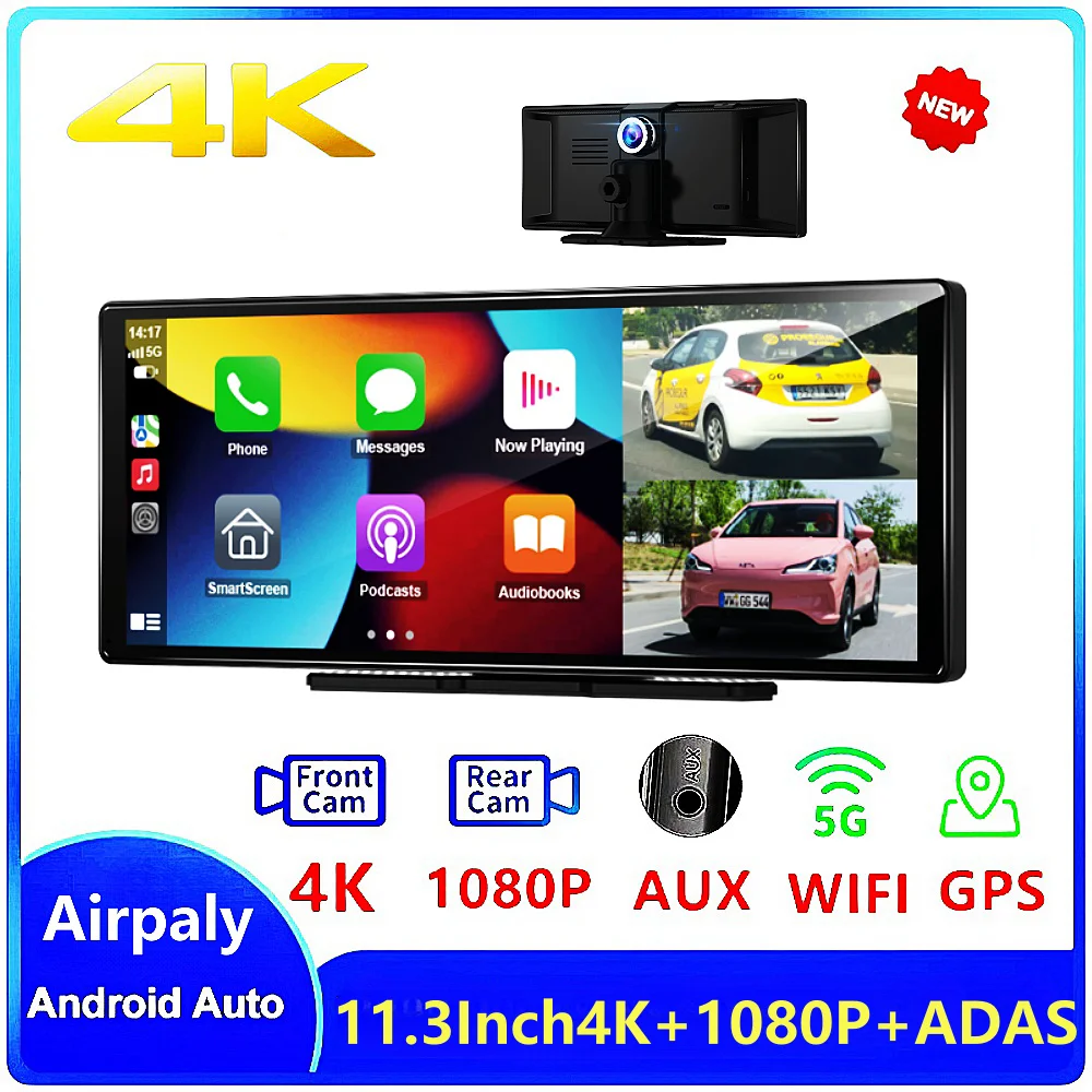 2024 Dash Cam11.3&quot;  4K 2160P Rearview Camera Carplay &amp; Android Auto GPS - £132.92 GBP+