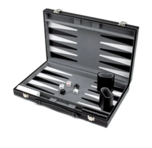 Leather Backgammon Set With Stitched Black Leatherette Case - Nice Gift ... - £58.65 GBP