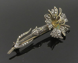 GERMANY 925 Sterling Silver - Vintage Carved Flower Marcasite Brooch Pin- BP9399 - £55.09 GBP