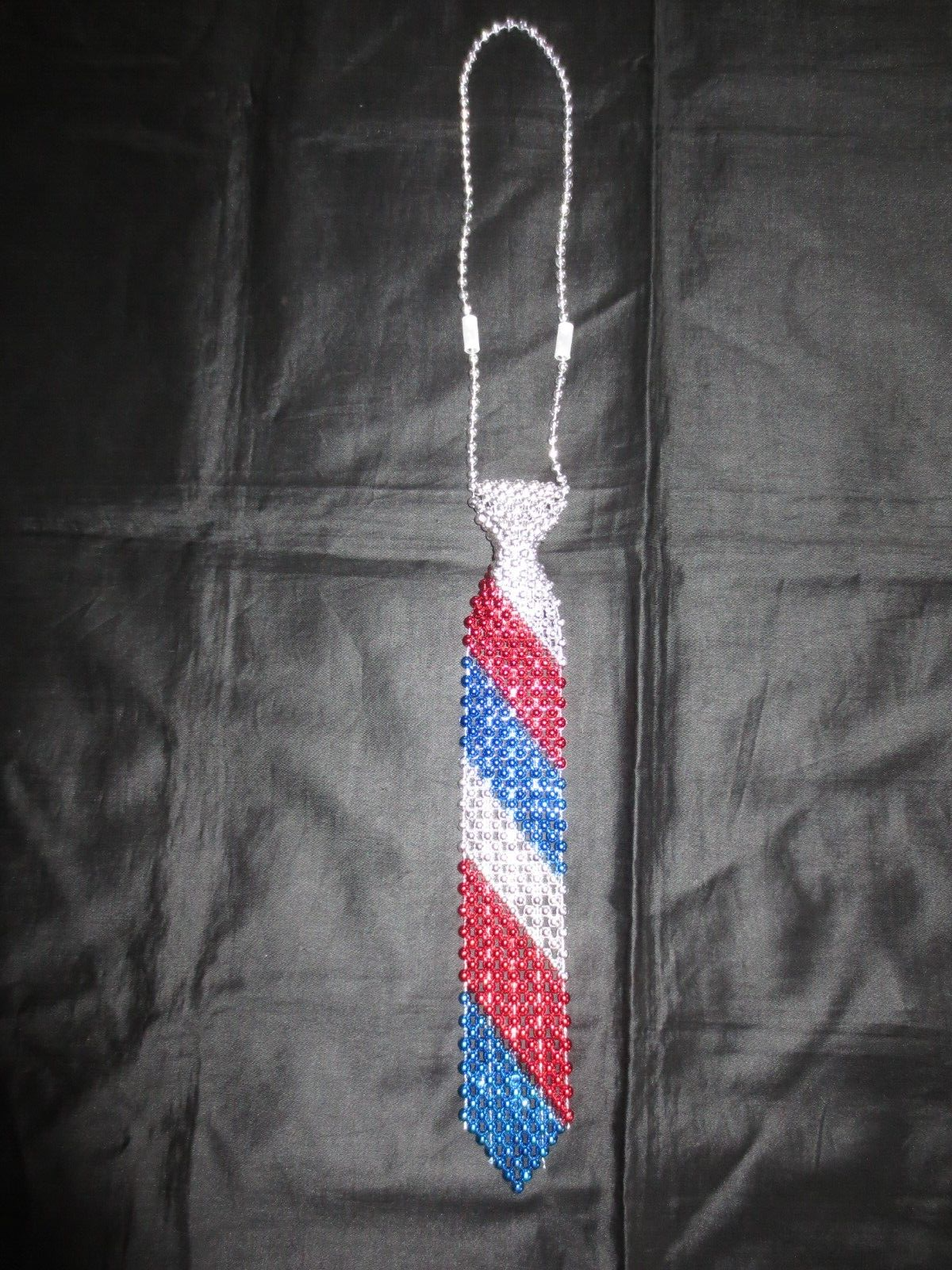 Primary image for Beaded PATRIOTIC Red Blue Silver NECK TIE or WALL HANGING - 12-1/2"