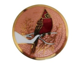Vintage enamel over gold tone metal Cardinal bird brooch - £16.01 GBP
