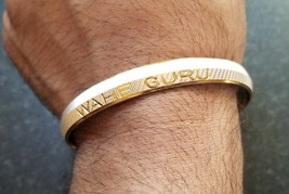 Two tone silver gold plated waheguru engraved sikh singh khalsa kara bangle t1 - £9.60 GBP