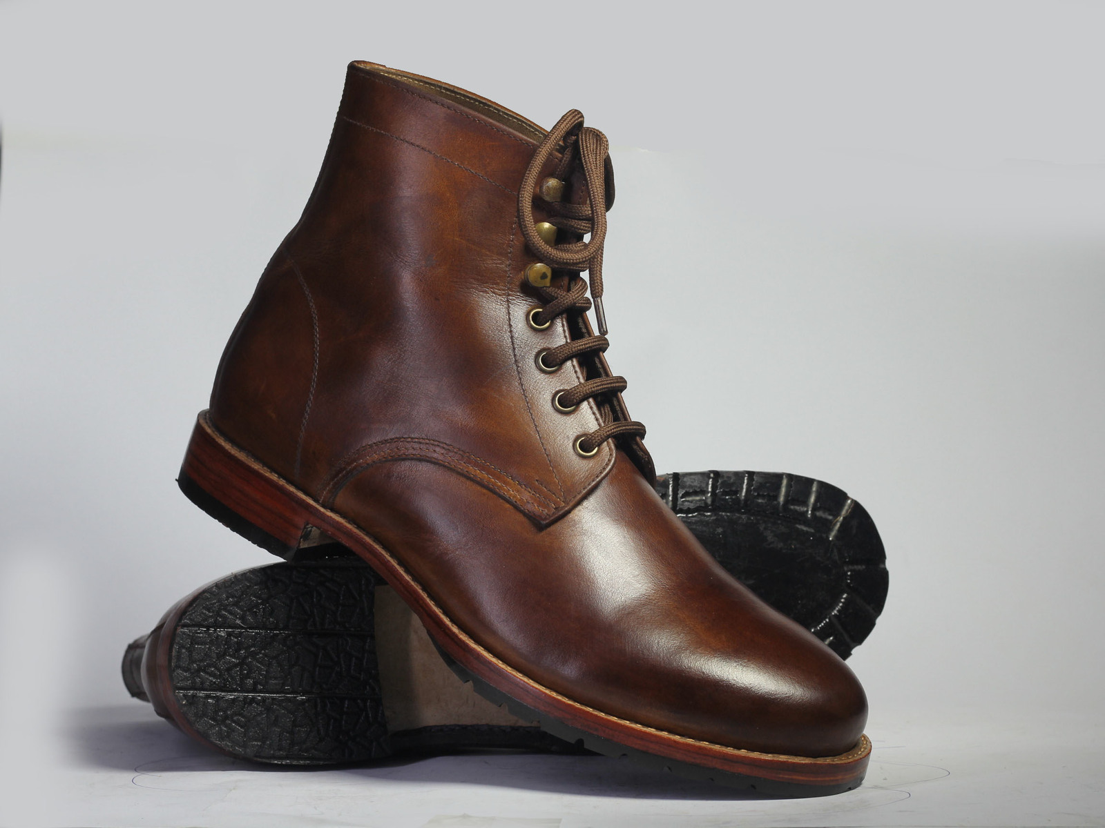 Handmade Men's Brown Ankle High Boots, Men Leather Lace Up Fashion Designer Boot