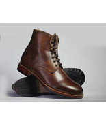 Handmade Men&#39;s Brown Ankle High Boots, Men Leather Lace Up Fashion Desig... - £128.19 GBP+