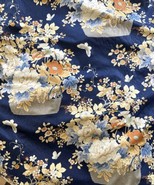 Woodco Jay Yang Design Floral Upholstery Fabric Screen Print Navy Blue -... - £234.63 GBP