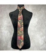 Vtg Floral Necktie Oleg Cassini Brown Pink Green Polyester Thin Sliky Me... - $19.33 CAD