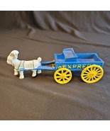 Vintage Blue White Yellow Cast Iron &quot;Express&quot; Goat Ram Bovine Pulling Wa... - €25,60 EUR