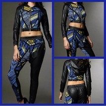 NEW Coutori 2 Piece Set ~ Faux Leather &amp; Print Hood Crop Top Drop Crotch Joggers - $74.99