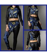 NEW Coutori 2 Piece Set ~ Faux Leather &amp; Print Hood Crop Top Drop Crotch... - £59.55 GBP