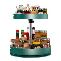 Green Spice Rack Organizer - 2 Tier Rotating Metal Spice Shelf Adjustable Height - $50.99