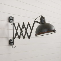 Accordion Wall Sconce Light in distressed black metal-extendable - £183.84 GBP