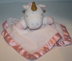 Cloud Island Unicorn 14&quot; White Plush Baby Security Blanket Pink Satin So... - $10.71