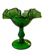 Vintage Compote Emerald Green Glass Swirl Ruffle Swirl Stem Bowl Christm... - $333.75 MXN