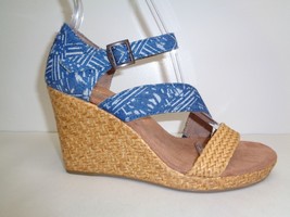 Toms Size 9.5 CLARISSA Blue Batik Textile Wrapped Wedge Sandals New Womens Shoes - £70.41 GBP
