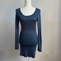 Michael Stars Ruched Long Sleeve Body-Con Dress Dark Blue with Shimmer O... - $29.99