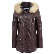 DR227 Women&#39;s Original Duffle Style Leather Coat Brown - £167.82 GBP