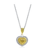 0.84 TCW Fancy Light Yellow Heart Diamond Pendant Necklace 14k Two Tone ... - £1,661.69 GBP